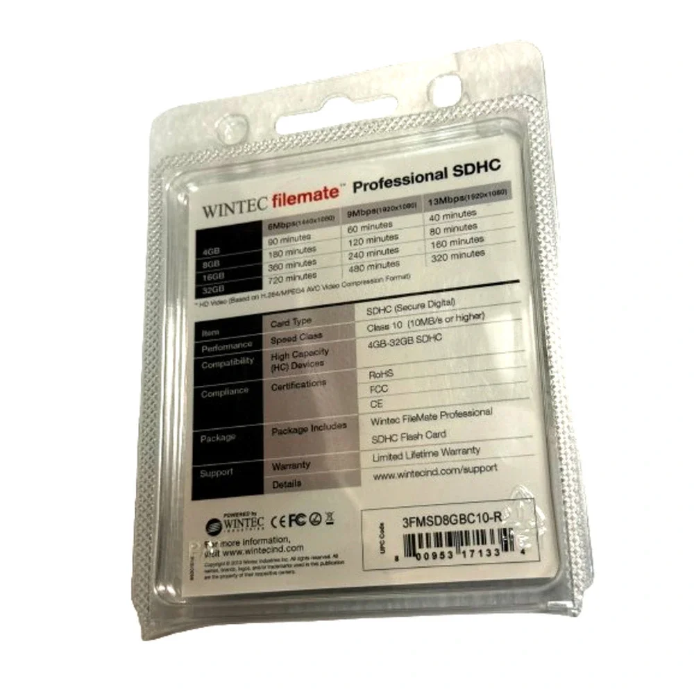 WINTEC FileMate 8GB SDHC Memory Card Class 10 Professional DSLR Camcorder NEW